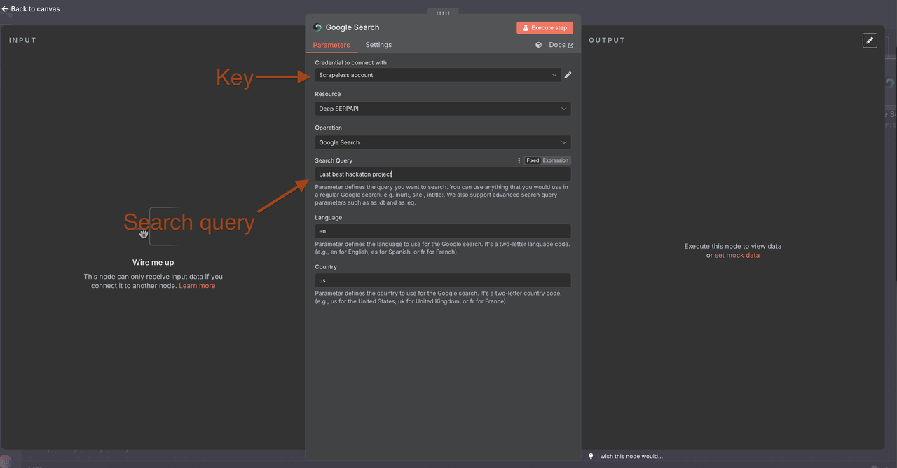 Configuring the Google Search Node