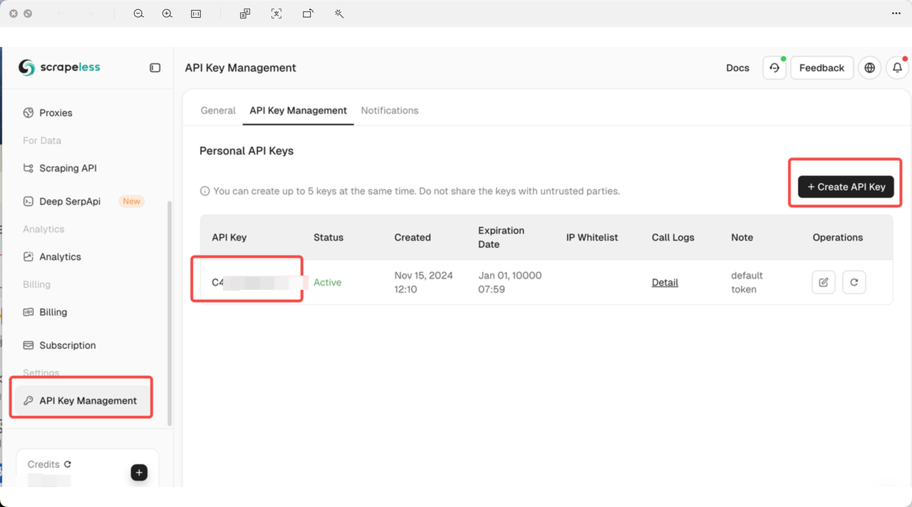 获取您的 Scrapeless API 密钥