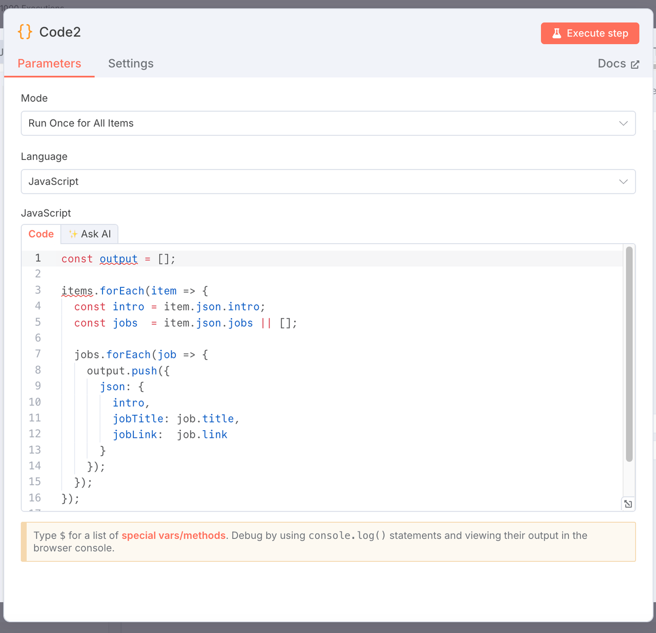 JavaScript Code Node