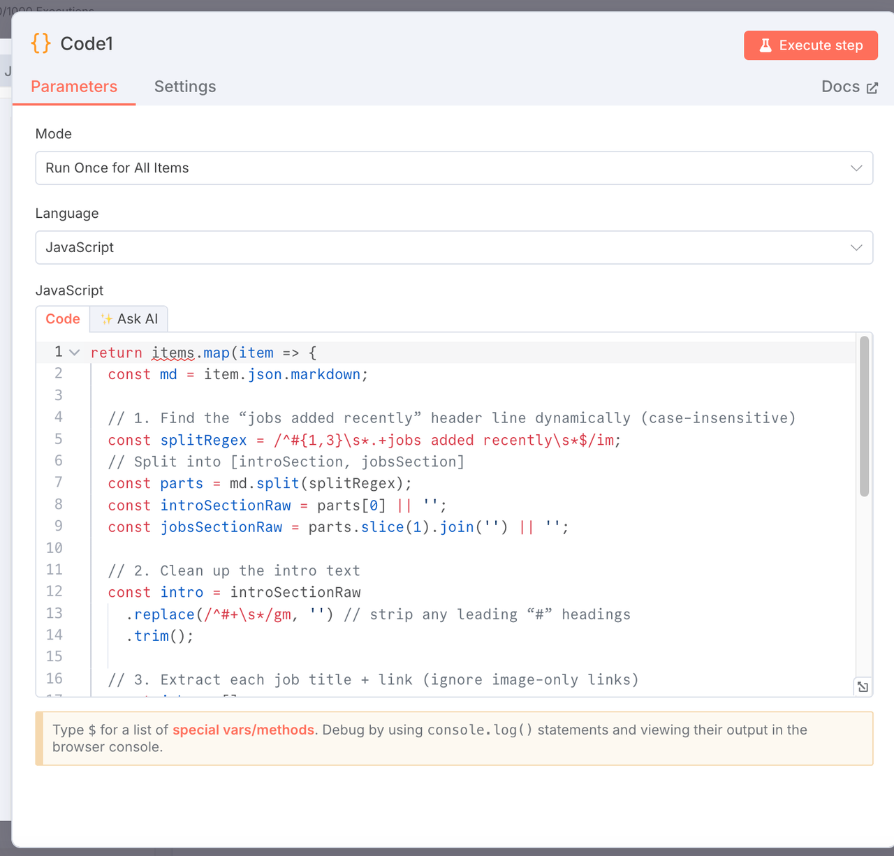 JavaScript Code Node