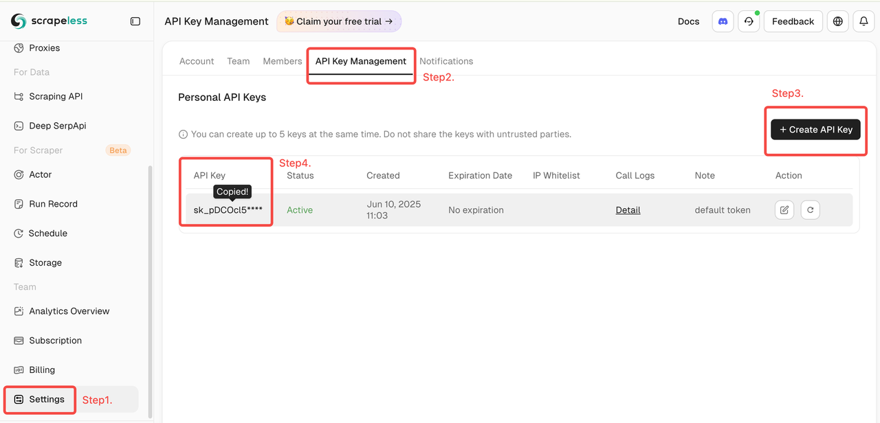 scrapeless api key