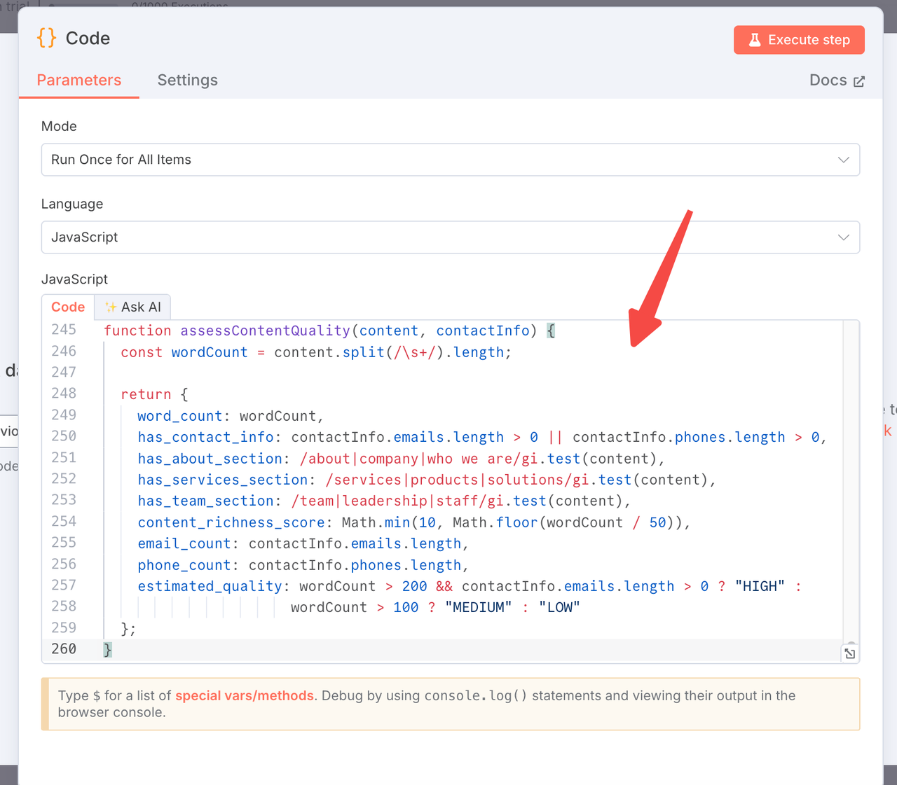 Code Node Configuration