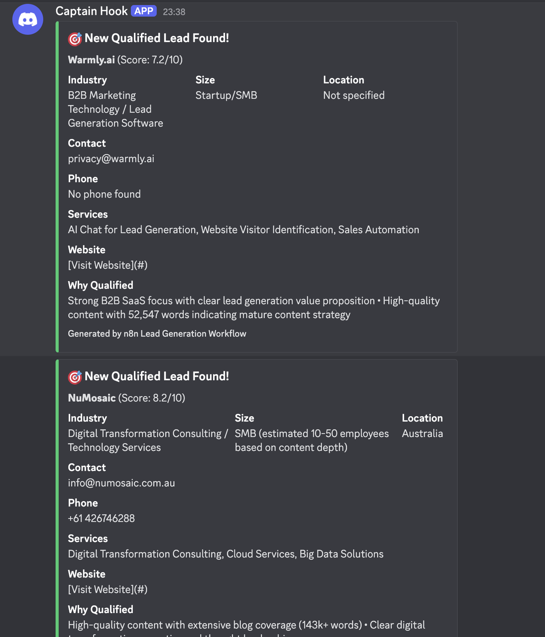 Discord webhook configuration