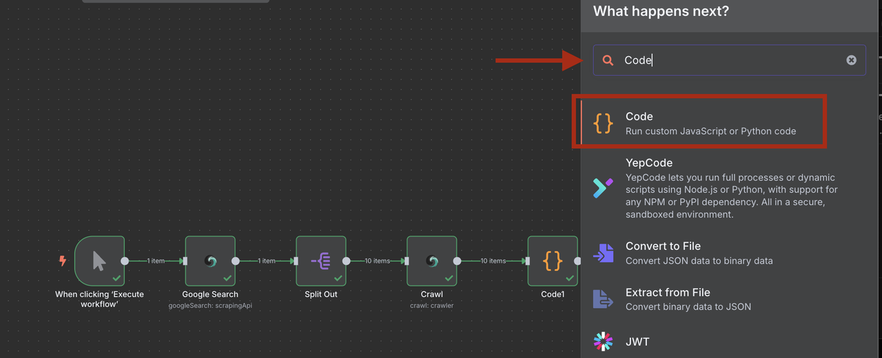 Code node configuration