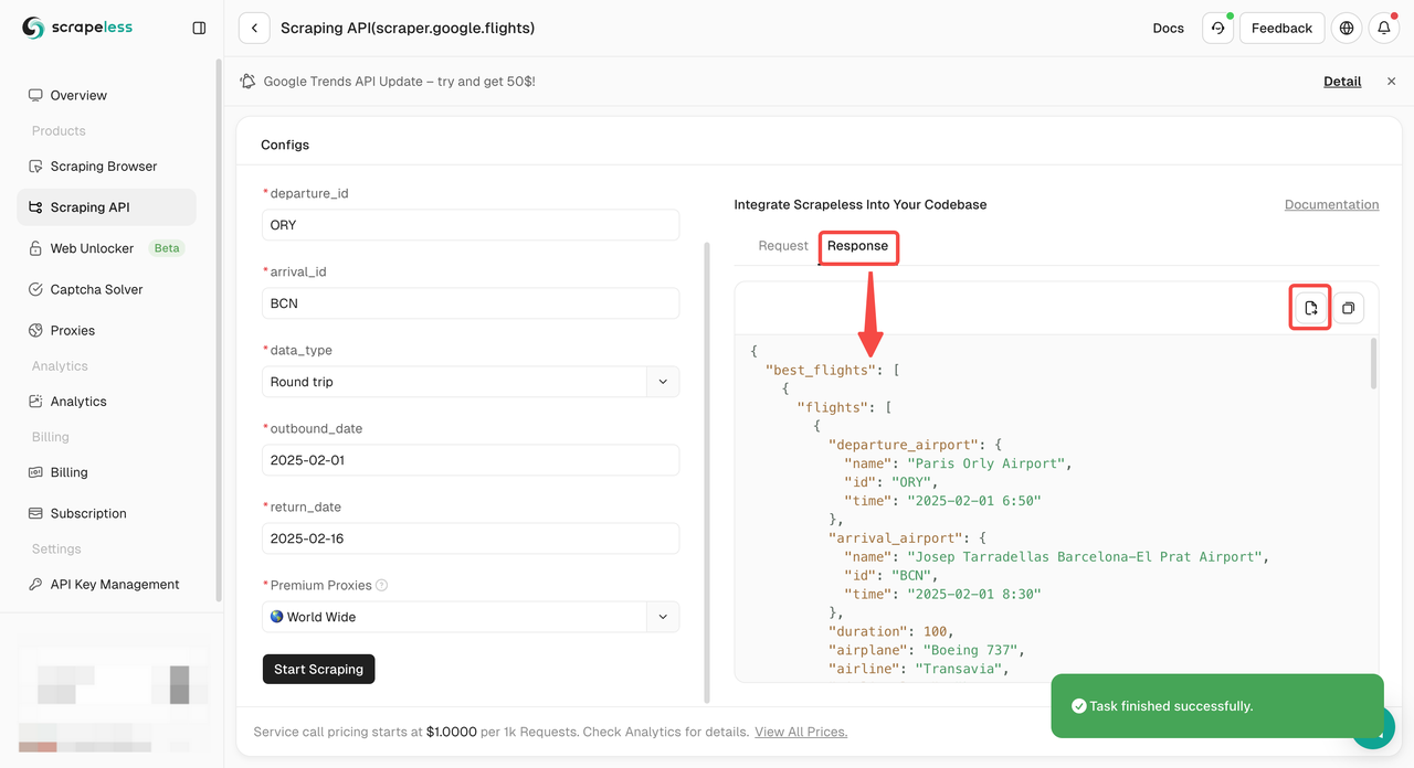 Get the crawling results and export them