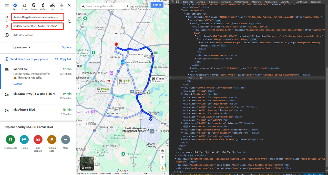 Scraping navigation routes
