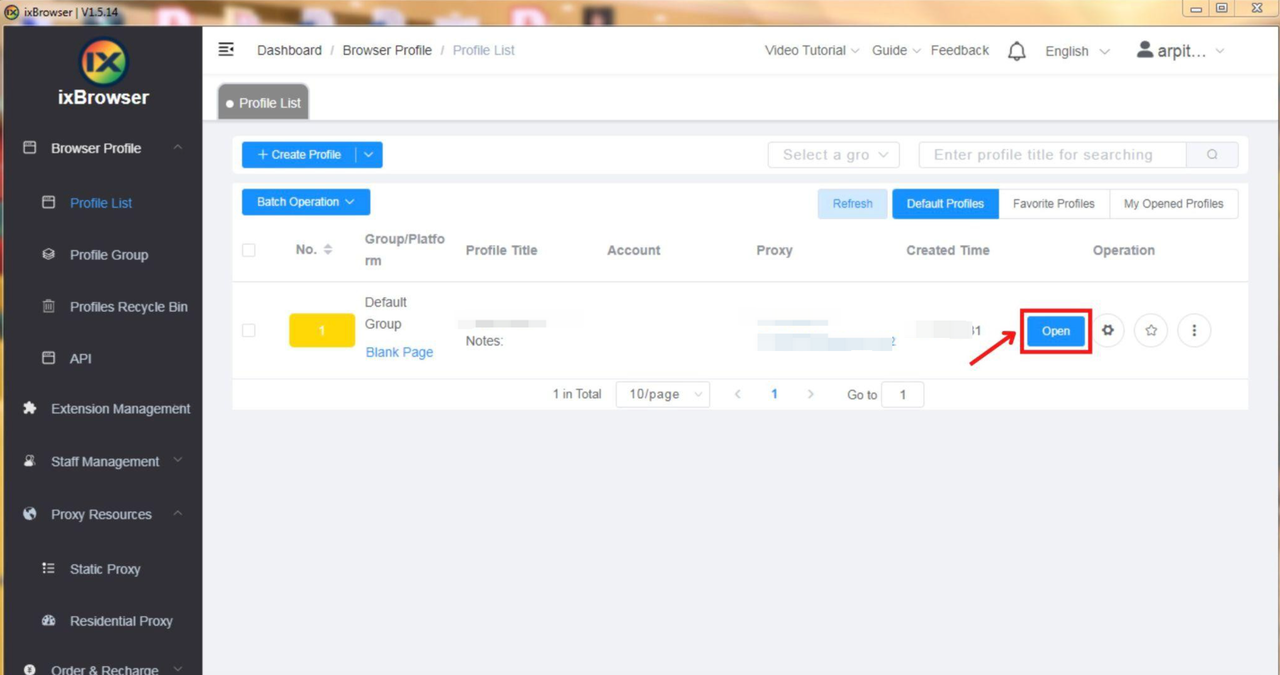 Click "Open" to use the configured proxy