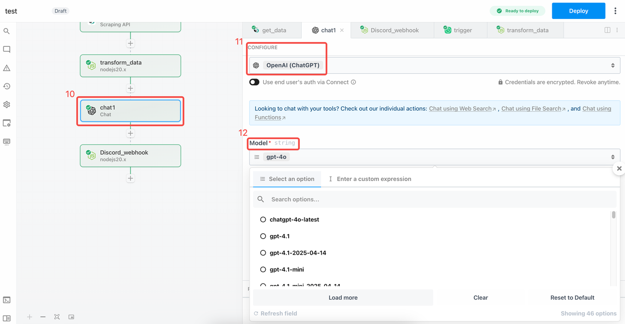 添加 OpenAI Chat 节点