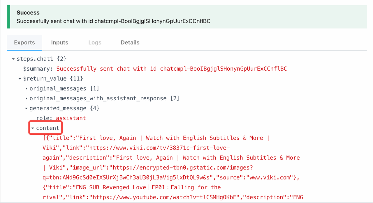 output of chat node