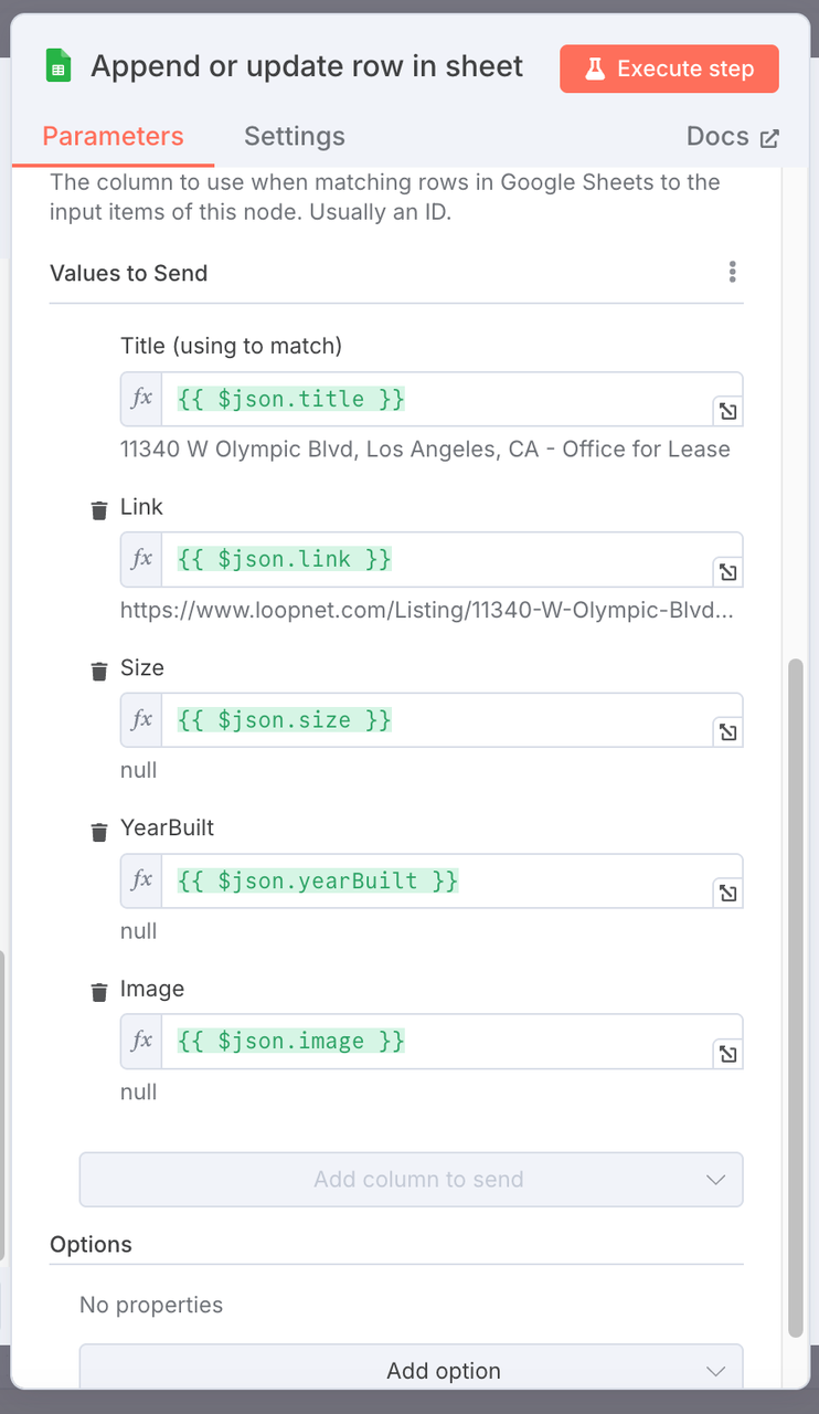 Google Sheets Node