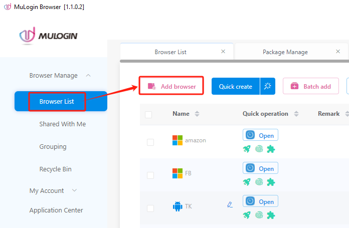 create a new browser profile
