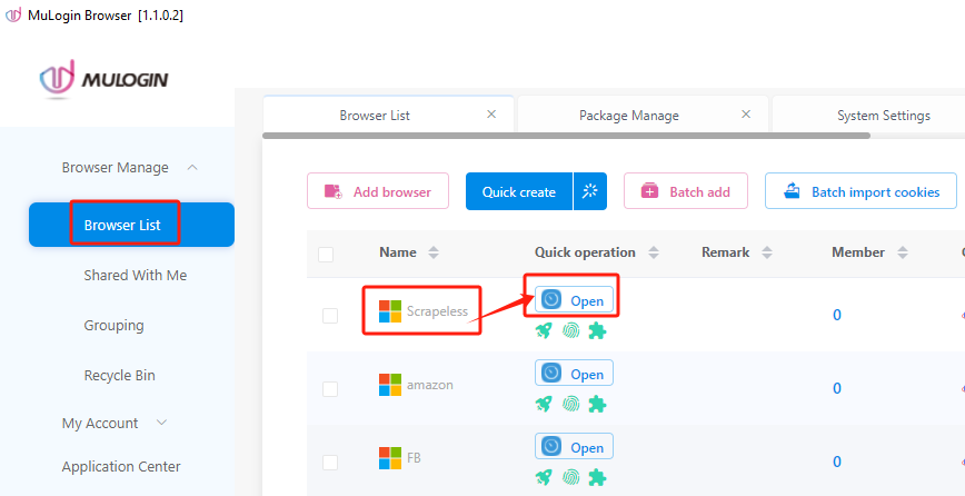 Save the browser profile and open it