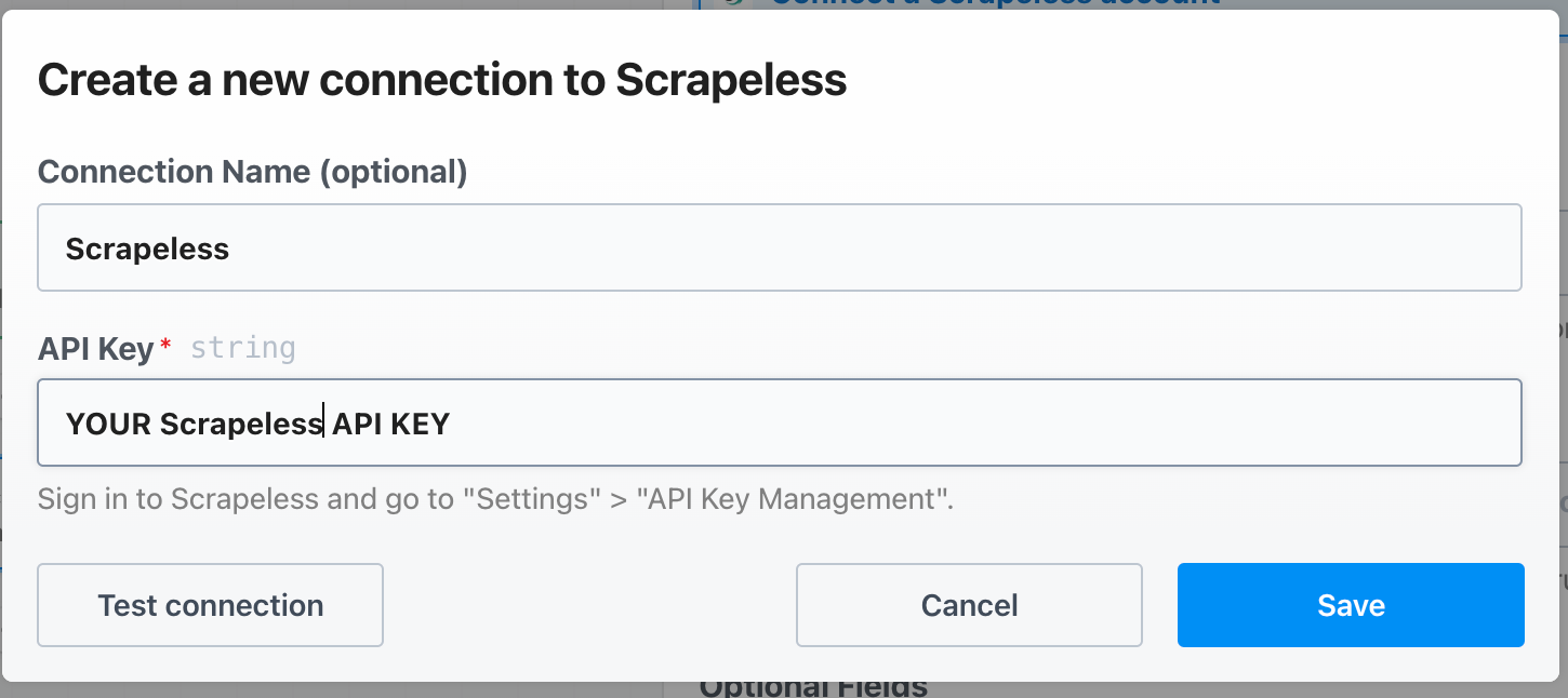 Configure sua chave de API do Scrapeless no Pipedream