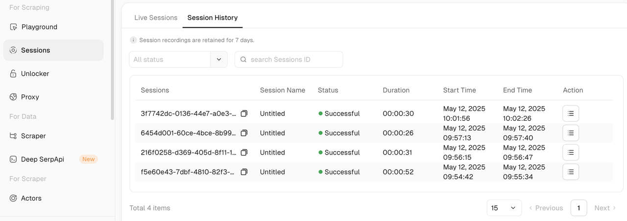 Session History Screenshot