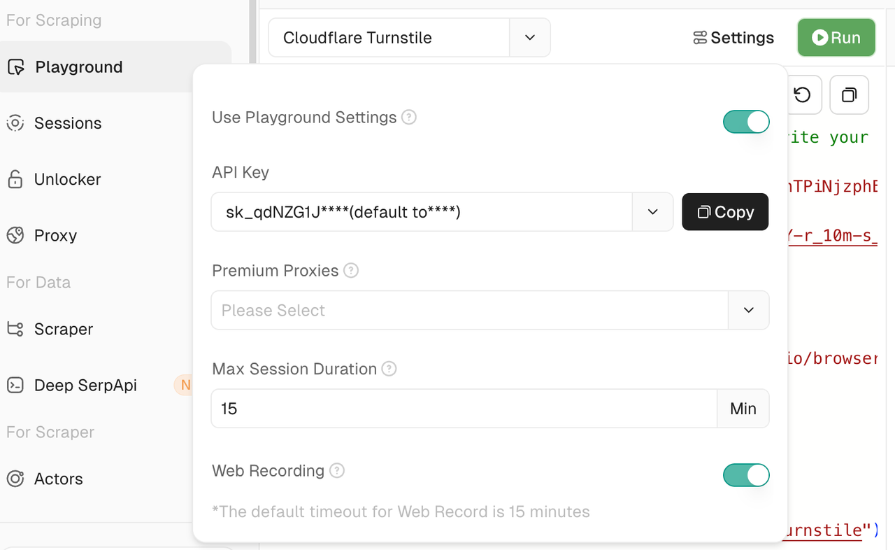Settings Panel Screenshot