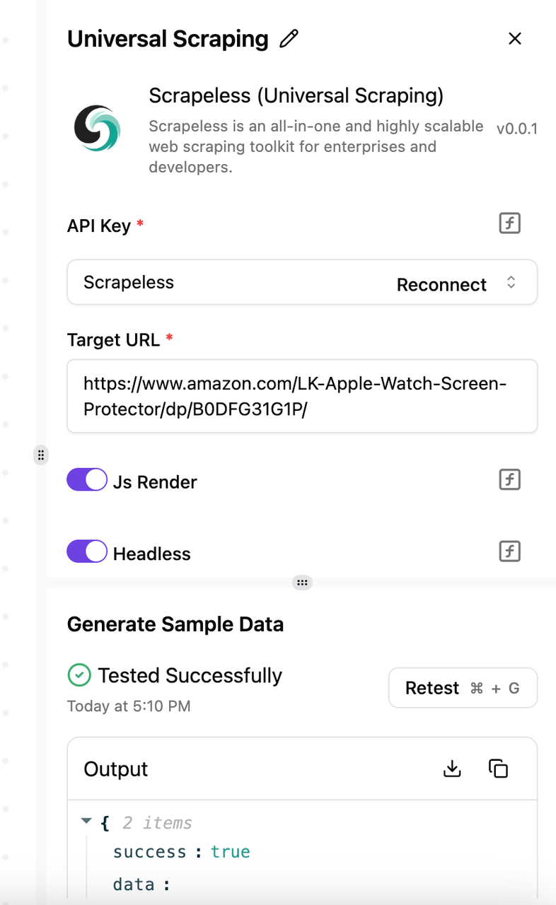 Set trigger conditions and connect to Scrapeless