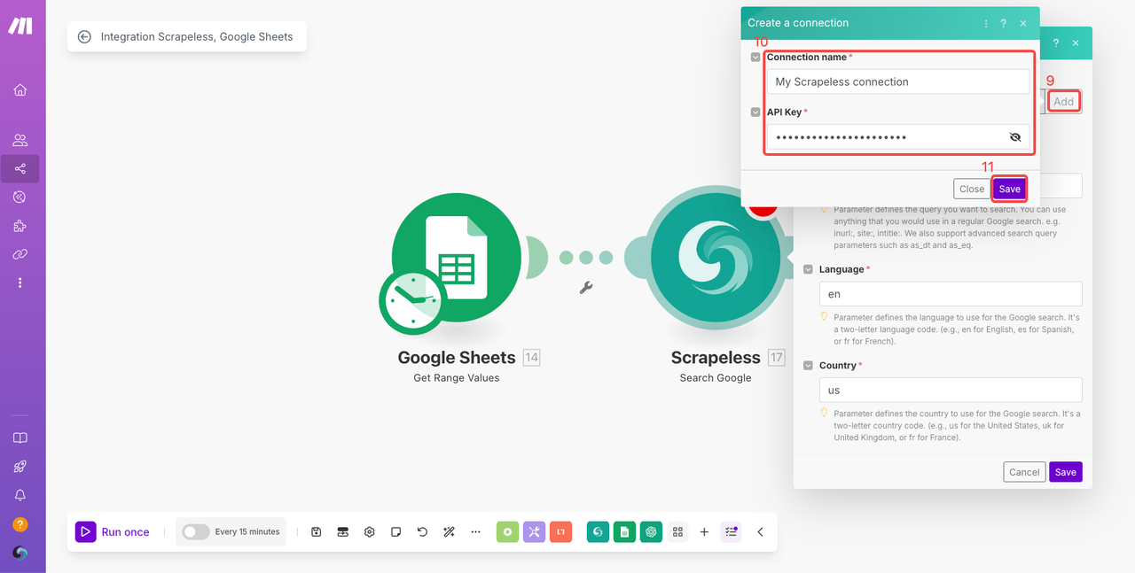 create a connection of Scrapeless