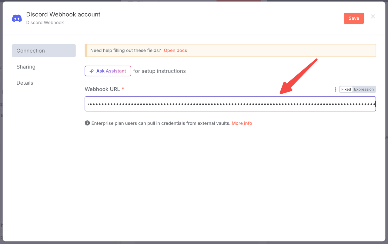 Paste the Discord webhook link